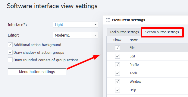 Section buttons