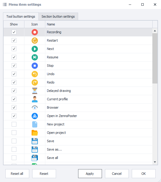 Arrange buttons