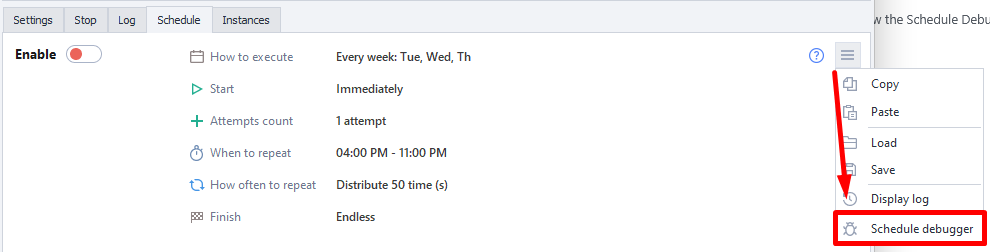 Schedule menu