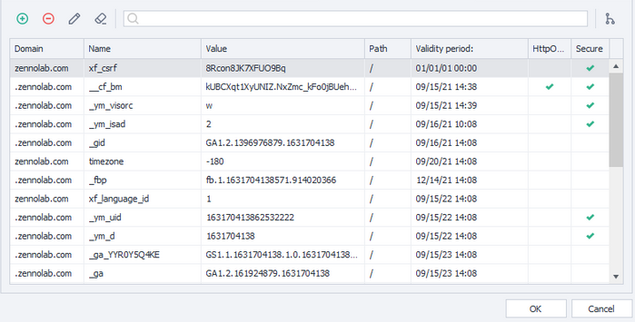 "Cookies" Tab.